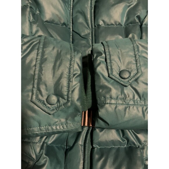 Esprit Down Puffer Coat Parka Small Quilted Hidden Teal Blue Zippers VTG - Picture 4 of 7